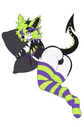 anthro ass ass_focus asshole cuntboy demon demon_tail devil devil_tail femboy furry green_eyes green_hair hypnotic_eyes intersex male masculine pussy sissy zomfog