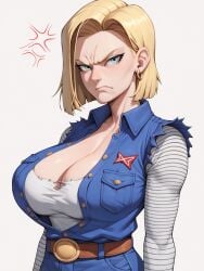 1girls ai_generated alternate_version_available android_18 blonde blonde_female blonde_hair blonde_hair_female blue_eyes blue_eyes_female bustywaifus cleavage curvy dragon_ball erect_nipples female gigantic_breasts huge_areolae nai_diffusion puffy_nipples short_hair short_hair_female stable_diffusion thick_lips voluptuous yellow_hair