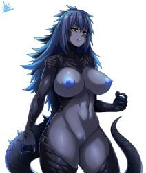 big_breasts blue_body blue_hair blue_nipples female_only fists_clenched glaring glaring_at_viewer godzilla godzilla_(2014) godzilla_(series) godzilla_king_of_the_monsters godzilla_vs_kong gray_scales jmg kaiju kaiju_girl monsterverse naked naked_female rule_63 scowl voluptuous voluptuous_female