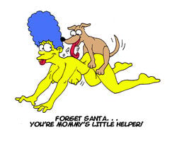 all_fours bent_over bestiality canine color doggy_style female human interspecies male marge_simpson santa's_little_helper straight tagme the_simpsons zoophilia