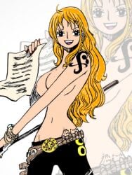 anime_style artist_name boobsgames breasts female female_only nami one_piece orange_hair post-timeskip white_background