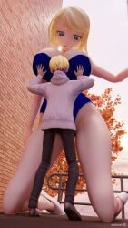 1boy 1girls 3d 3d_(artwork) big_breasts blonde_female blonde_hair blonde_hair_female blonde_hair_male blonde_male boyfriend breasts clothed clothed_female clothed_male curvy curvy_female curvy_figure giantess giantess_growth girlfriend growing growth kagamine_rin light-skinned_female light-skinned_male light_skin mikumikudance mini_giantess minmax3d mmd part_of_a_set vocaloid