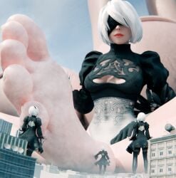 1girls 3d 3d_(artwork) breasts cleavage_cutout clone clones clothed clothed_female envil female female_focus female_only giantess giga_giantess iamenvil light-skinned_female light_skin multiple_females multiple_girls nier nier:_automata nier_(series) short_hair white_hair yorha_2b