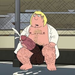 1boy ai_generated chris_griffin chubby_male family_guy fat_man gay hairy_balls horsecock masturbation