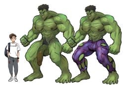 2boys alpha_male balls bara big_balls big_penis bruce_banner clothing daddy fraternity green-skinned_male green_body green_skin hulk hulk_(series) human light-skinned_male light_skin lilprincyvi male male/male male_nipples male_only male_pubic_hair manly marvel marvel_comics muscles muscular muscular_male nipples nude penis peter_parker ripped_clothing size_difference spider-man spider-man_(series) teen_boy tough_guy