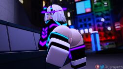 1girls 3d artist_name ass big_ass big_butt city city_background looking_at_viewer neon_district nova_(rusmynth) patreon_logo patreon_username pussy roblox roblox_game robloxian rusmynth smile tagme twitter_logo twitter_username vagina white_hair