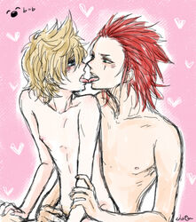 2boys axel blonde_hair chota gay kingdom_hearts male male_only nobody_(kingdom_hearts) nude reach_around red_hair roxas sitting_on_lap tagme yaoi