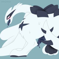 absurd_res ahe_gao anthro aroused blush blush_lines dragon emotional fan_character feral generation_2_pokemon genitals hi_res invalid_tag knot legendary_pokemon lineless looking_pleasured lugia male mythological_creature mythological_scalie mythology nessus_(smooshkin) nintendo penis pinup pokemon pokemon_(species) pose scalie smooshkin solo stylized tail tongue tongue_out walk-w-igny