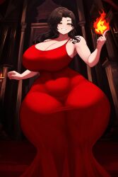 ai_generated big_breasts cinder_fall cleavage fire goldencum34 mansion rwby thighs tight_clothing wide_hips