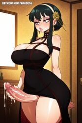 1girls 2024 ai_generated big_breasts black_hair breasts female futa_only futanari large_breasts lips makeup penis spy_x_family stable_diffusion tagme tied_hair uncensored wardens watermark yor_briar yor_forger