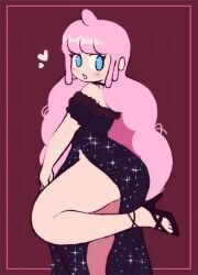 black_dress black_heels blue_eyes blush blush cloud_(friday_night_funkin) dress friday_night_funkin friday_night_funkin_mod funkg heels newgrounds pink_hair