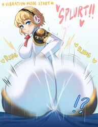 1boy 1girls aigis_(persona) ass big_ass blonde_hair bottom_heavy breasts bubble_butt buttjob cum cum_through_blanket cumshot erection_under_blanket fat_ass female female_focus hot_dogging huge_ass large_ass looking_at_viewer looking_back makoto_yuki male male_pov motion_blur motion_lines persona persona_3 pov premature_ejaculation robot robot_girl thick_ass thick_thighs thunder_thighs twerking vibrating wide_hips ytrall