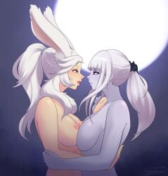 2girls breasts bunny_ears final_fantasy_xiv heartszora omega-f viera