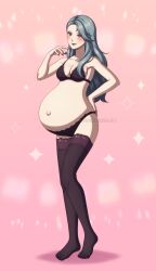 1girls adricarra belly big_belly bra female grey_hair misscherrylle outie_navel panties persona persona_5 pregnant sae_niijima solo