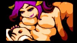 2girls animated breasts castle_in_the_clouds female female_only forced_yuri game_cg huge_breasts long_hair nude nude_female pixel_animation pixel_art purple_hair succubus white_hair yuri