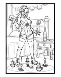 candles demon_daddys_drawings glasses lingerie magic original_character panties ritual self_upload sketch standing_position thong thong_pull wine wine_bottle wine_glass work_in_progress