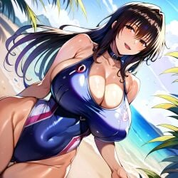 1girls ai_generated alternate_breast_size beach big_breasts bostin breasts busty cleavage curvaceous curvy curvy_body curvy_female curvy_figure female huge_breasts kotegawa_yui large_breasts nipples outdoors solo sweat sweating sweaty sweaty_body sweaty_breasts swimsuit swimwear thick_thighs thighs to_love-ru venus_body