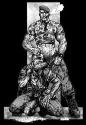 army army_uniform bara bleeding blowjob bruise bruised cigar domination gay gay_domination gay_sex homosexual leash logan_(artist) male_on_male male_only masculine military military_hat military_uniform muscular muscular_male penis_leash smoking soldier