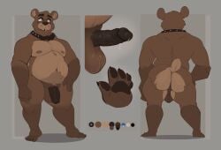 absurd_res anthro anus ass backsack balls bear belly big_balls big_belly big_penis bow_tie brown_body clothing digital_media_(artwork) erection five_nights_at_freddy's freddy_(fnaf) genitals hat headgear headwear hi_res humanoid_genitalia humanoid_penis jumpy_jackal looking_at_viewer male male_only mammal model_sheet navel nipples nude overweight overweight_male pawpads paws penis scottgames simple_background slightly_chubby slightly_chubby_anthro slightly_chubby_male solo tail thick_penis top_hat ursine vein