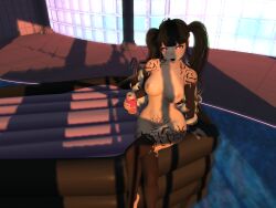 3d coffin floatie goth_girl nude_female pool second_life solo_female tattoos zal zallaria zally