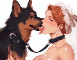 bestiality bestiality_marriage bestiality_tattoo bound_together bride canine collar collared dog female_human feral german_shepherd human kissing leash leashed_to_feral leashed_together married_to_feral wedding_veil zoophilia