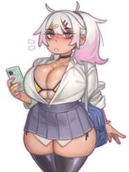 1girls breasts cleavage female gyaru hips huge_breasts kelvin_hiu long_hair naughty_face original original_character purple_eyes thick_thighs thighs violet_(kelvin_hiu) white_hair wide_hips