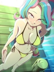 1milf 2023 big_breasts bikini bikini_bottom bikini_top collarbone equestria_girls eye_visible_through_hair female hand_on_hip hasbro holding_object huge_breasts human large_breasts legend_of_everfree light-skinned_female light_skin long_hair looking_at_viewer milf multicolored_hair my_little_pony pink_eyes princess_celestia_(mlp) principal principal_celestia rockset side-tie_panties smile smiling smiling_at_viewer solo solo_female thong thong_bikini twitter_link two-piece_swimsuit two_piece_swimsuit yellow_bikini