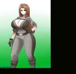 1girls 2022 alphaerasure alternate_ass_size anger_vein angry animated ass ass_cleavage ass_expansion back_view bottom_heavy brown_hair butt_crack female female_focus female_only gif hip_expansion hips huge_ass hyper hyper_ass hyper_hips jumpsuit karamina_(demonwolf202) long_hair panties ripped_clothing slideshow solo solo_female underwear wardrobe_malfunction watermark wide_hips