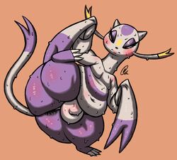 1boy anthro anus ass belly blush chubby eyelashes fat fur furry furry_only girly half-closed_eyes leg_up male male_only mienshao navel no_nipples nude penis pokemon red_eyes smile solo sweat tail testicles thick_thighs trap western_art whiskers wide_hips zeeman