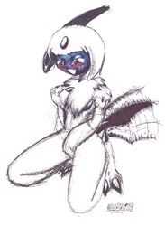 2004 absol anthro barefoot bindi blush claws color female female_only fur furry furry_only horn kneeling masturbation nintendo nude open_eyes pokemon pokemon_(species) pokemon_rse red_eyes simple_background solo tail tailwag ubaldo white_background white_fur