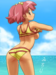 1girls ass ass_cleavage beach bikini breasts butt_crack female haruyama hinata_natsumi keroro_gunsou natsumi_hinata pink_hair sideboob solo swimsuit undressing