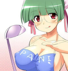 1girls :p apron areola_slip areolae breasts female glasses large_breasts naked_apron pani_poni_dash pani_poni_dash! pointy_chin puffy_nipples rei_tachibana sideboob solo tachibana_rei tongue