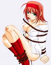 akane_suzumiya bondage bondage kimi_ga_nozomu_eien open_clothes open_shirt red_hair rope shirt solo suzumiya_akane