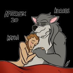 after_sex breasts closed_eyes drunken_tales elf elf_ears furry grey_fur kayra_(drunken_tales) korrel_(drunken_tales) lord_sarloc oc page_20 sextember wolf