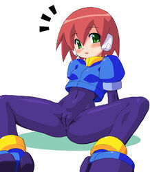 1girls aile anus artificial_skin blush bottomless cameltoe capcom cyborg green_eyes human mega_man mega_man_zx oekaki pussy red_hair short_hair solo