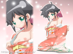 1girls azumaya_koyuki black_hair breasts female flat_chest gambler_club highres japanese_clothes keroro_gunsou kimono koyuki_azumaya nipples small_breasts solo undressing wallpaper