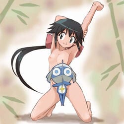 azumaya_koyuki breasts dororo hair_ribbon haruyama keroro_gunsou kneeling koyuki_azumaya long_hair lowres ninja nipple ribbon underarm