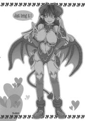 astaroth astaroth_(shinrabanshou) black_and_white black_sclera breasts clothing demon_girl female_only highres horns large_breasts monochrome pointy_ears shinrabanshou solo solo_female tail wings yukiguni_eringi