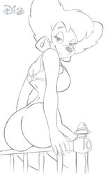 anthro anus ass black_and_white canine clothes dis disney dog ear_piercing female female_only furry furry_only goof_troop milf peg_pete piercing sitting solo tagme