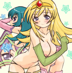 3girls blonde_hair blue_hair boots breasts broccoli brown_legwear brown_panties cameltoe circlet crossover dual_persona elbow_gloves female female_only ga_rune_pose galaxy_angel galaxy_angel_ii galaxy_angel_rune gloves grey_eyes human kahlua_marjoram kotona_elegance large_breasts light-skinned_female light_skin long_hair lowleg lowleg_panties multiple_girls nude panties pink_legwear pink_panties purple_hair tequila_marjoram thigh_boots thigh_gap thighhighs time_paradox topless underwear wide_hips yuuichi_(tareme_paradise) zoids zoids_genesis