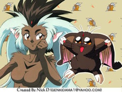 1girls anthro blue_hair breasts brown_fur brown_hair cabbit feline female fur furry lagomorph large_breasts long_hair mammal ryo-ohki tagme tenchi_muyo! two-tone_hair