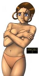 1girls artist_name avatar_legends avatar_the_last_airbender blue_eyes covering_breasts dark-skinned_female dark_skin female female_only goldman human inuit katara lowres nickelodeon no_bra panties small_breasts solo straight_hair topless topless_female water_tribe white_background wwoec