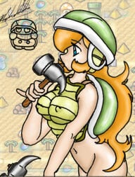 1girls 2d belly breasts empty_(artist) female hammer_suit human mario_(series) nintendo power_up princess_peach solo straight_hair super_mario_bros._3