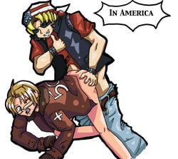 2boys alfred_jones america_(hetalia) axis_powers_hetalia bandit_keith crossover gay male male_only white_background yaoi yu-gi-oh!