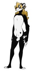 5_fingers animal_genitalia anthro balls bear black_fur fur hair hat kyubikun long_hair male male_only mammal navel nipples nude panda sheath solo standing white_fur