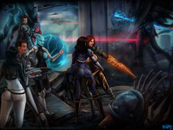 2013 3boys 4girls asari ashley_williams bioware blue_skin comic commander_shepard femshep jacob_taylor james_vega liara_t'soni mass_effect mass_effect_3 miranda_lawson multiple_girls reaper_(mass_effect) torn_clothes vempire