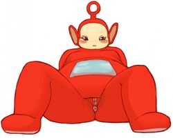 1girls anus blush female female_only looking_down pdxyz po_(teletubbies) pussy pussy_juice solo spread_legs spreading teletubbies the_main_teletubbies_cast white_background