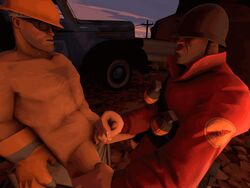 2boys 3d animated average_sized_penis clothed_male_nude_male clothed_on_nude cmnm engineer engineer_(team_fortress_2) erection facial_hair gay gif glove goggles grenades handjob hard_hat helmet_over_eyes holding_penis imminent_sex legs_apart legs_held_open male male_only masturbating_other multiple_boys multiple_males nude sitting small_balls soldier soldier_(team_fortress_2) source_filmmaker spread_legs stroking_cock team_fortress_2 yaoi