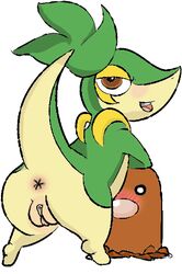 anus brown_skin diglett female feral green_skin interspecies looking_back nude pokemon pokemon_(species) pussy quagsire_(artist) raised_tail smile snivy tagme unknown_gender