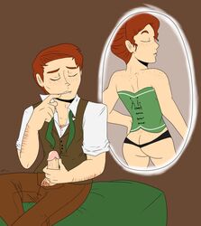 ass bioshock bioshock_infinite clothing corset erection female human male masturbation penis robert_lutece rosalind_lutece selfcest tagme thong